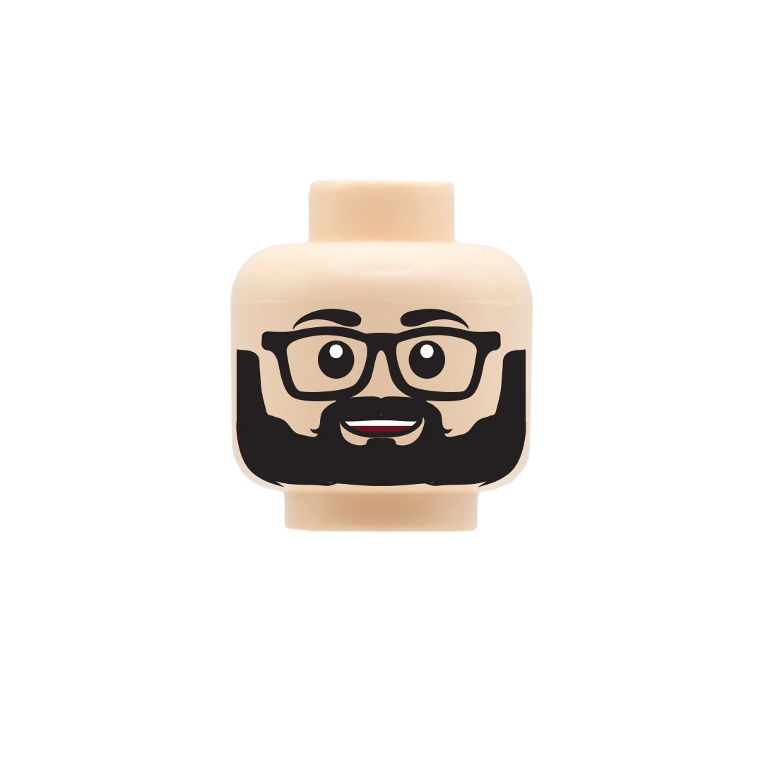Black Beard Glasses Cute Smile - Custom Printed Minifigure Head - Image 3
