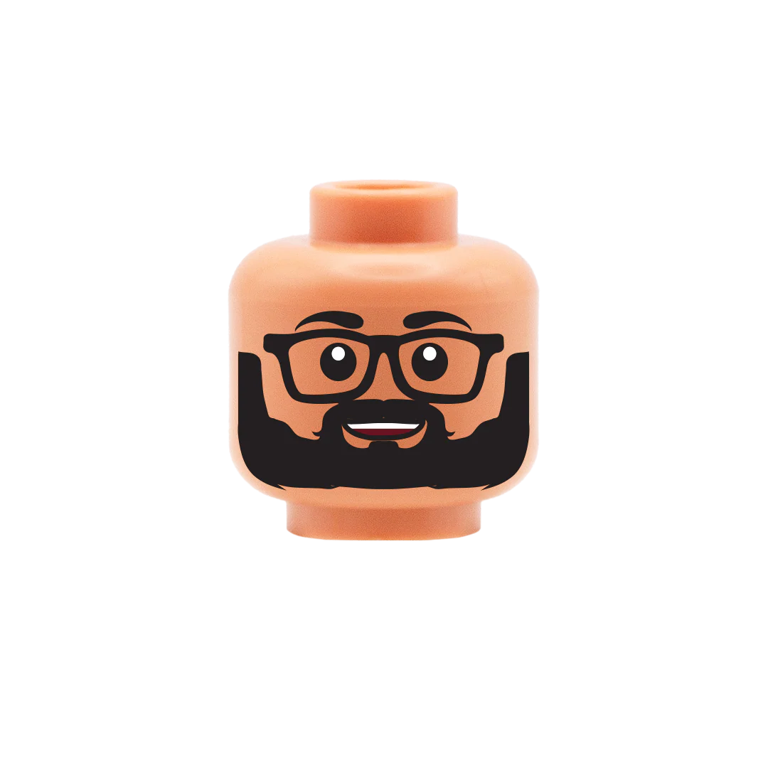 Black Beard Glasses Cute Smile - Custom Printed Minifigure Head - Image 4