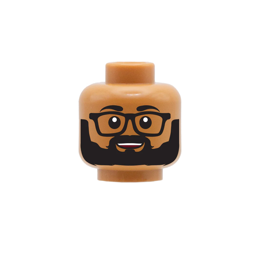 Black Beard Glasses Cute Smile - Custom Printed Minifigure Head - Image 5