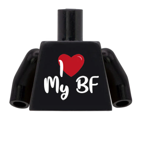 Black I Heart My BF/ GF Torso - CUSTOM DESIGN MINIFIGURE TORSO - Image 2