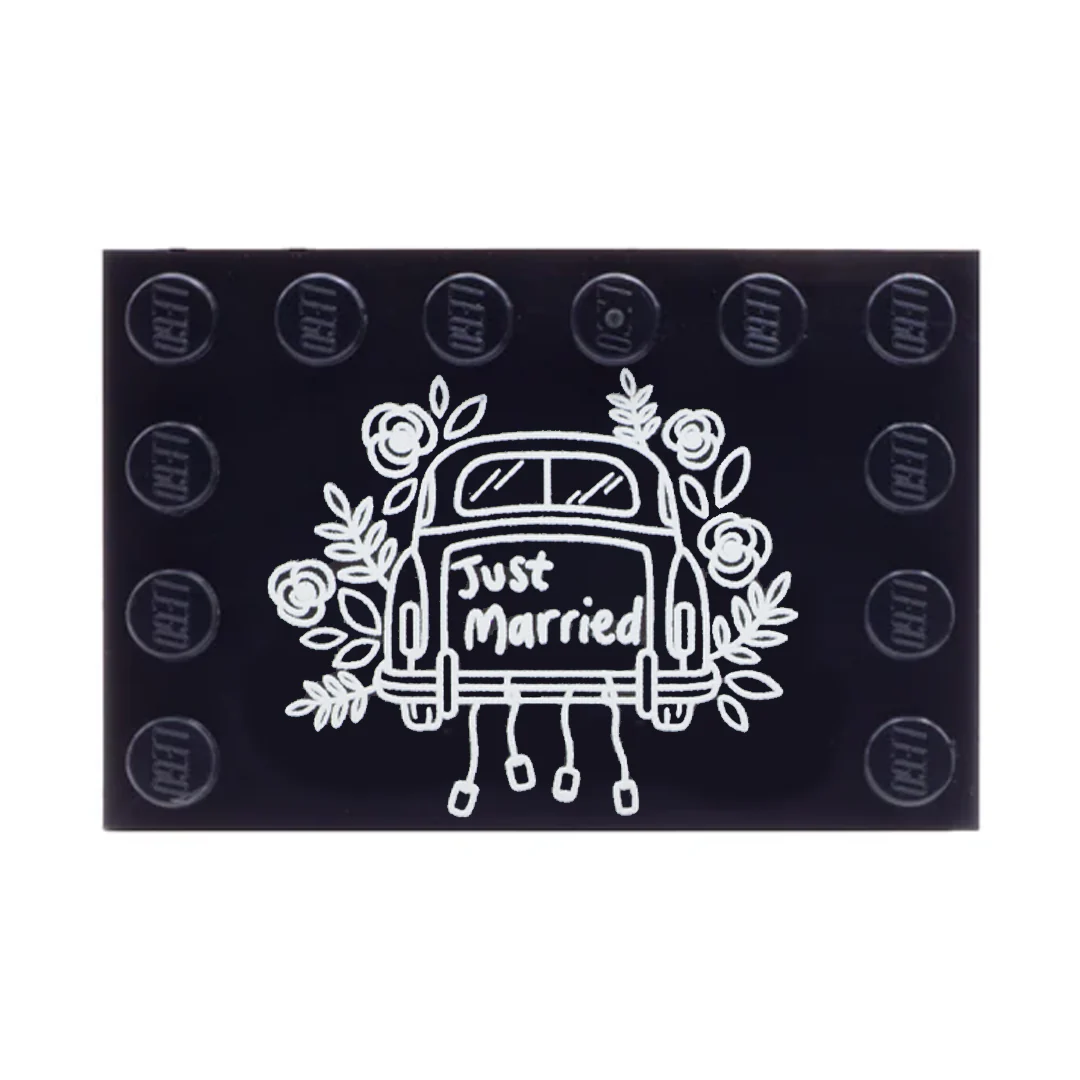 Black 'Just Married' Couples Baseplate - Custom Printed Baseplate