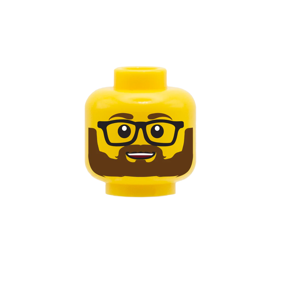 Brown Beard Glasses Cute Smile - Custom Printed Minifigure Head - Image 2