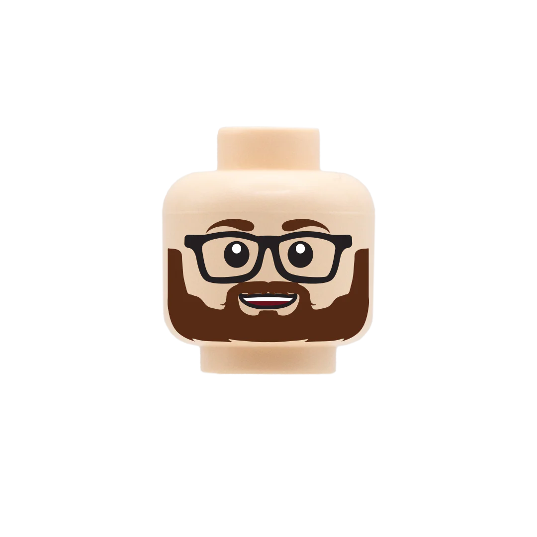 Brown Beard Glasses Cute Smile - Custom Printed Minifigure Head - Image 3