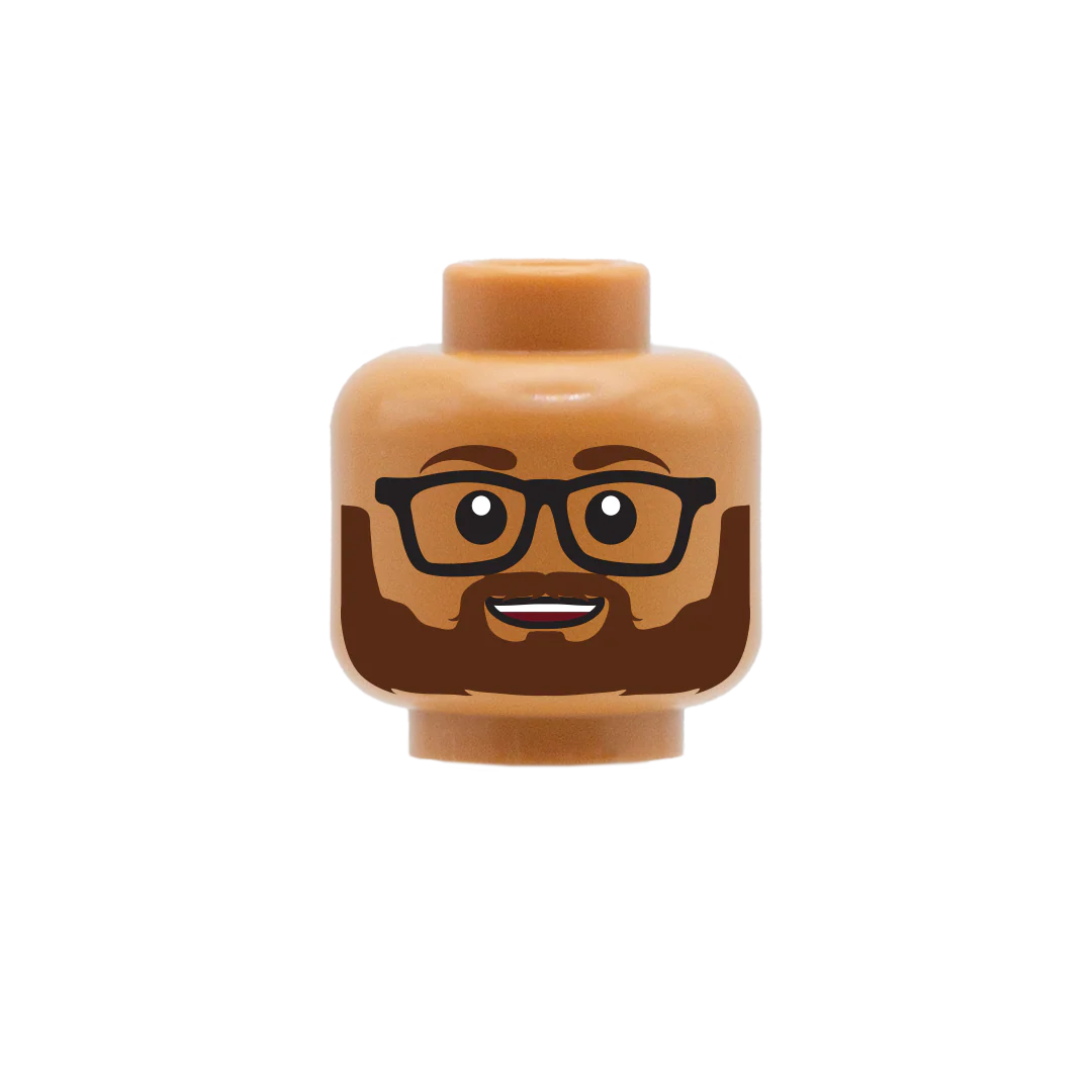 Brown Beard Glasses Cute Smile - Custom Printed Minifigure Head - Image 4