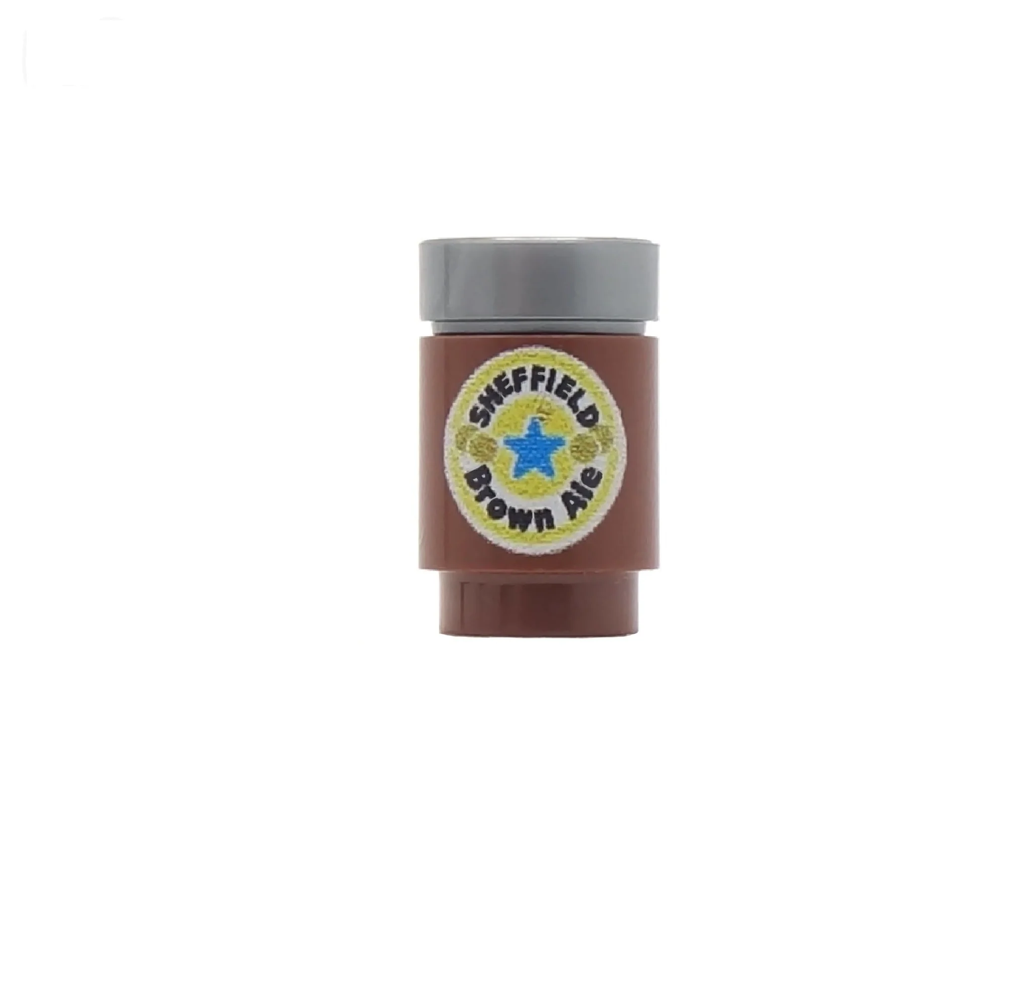 Pretend "Can of Sheffield Brown Ale" - Custom Design Brick and 1 x 1 Round Tile (Plastic Toy) - Image 2