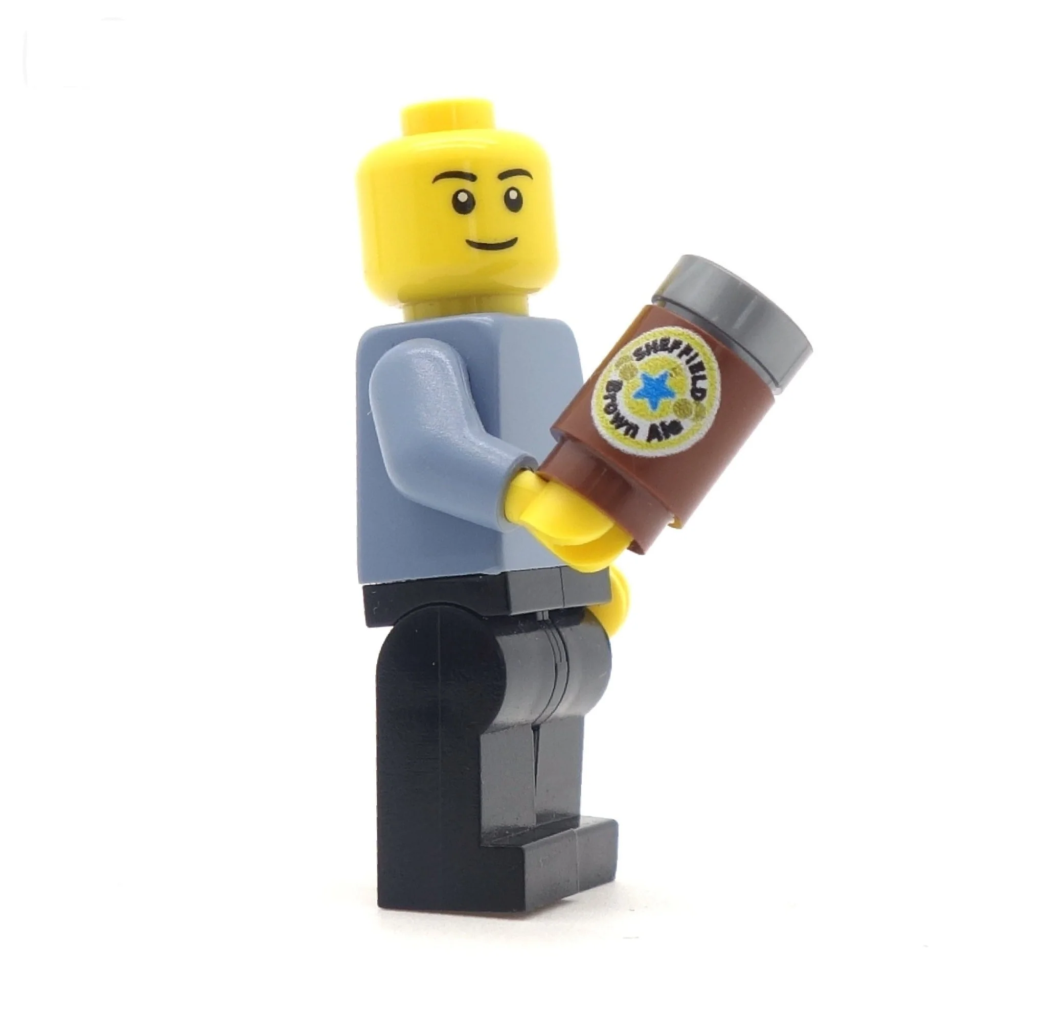 Pretend "Can of Sheffield Brown Ale" - Custom Design Brick and 1 x 1 Round Tile (Plastic Toy) - Image 3