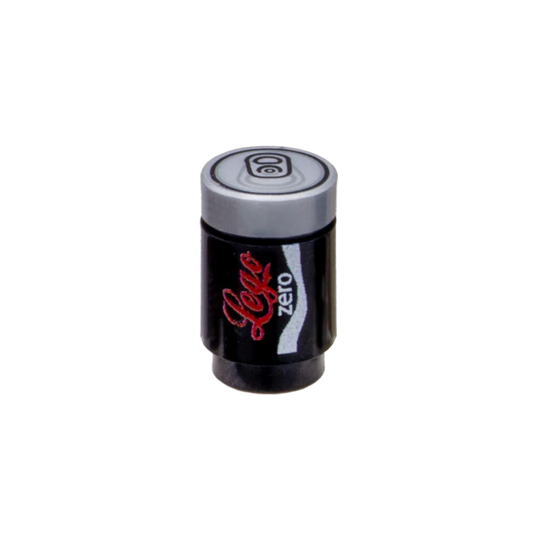 Pretend "Can of Cola Zero Sugar" - Custom Design Brick and 1 x 1 Round Tile (Plastic Toy)