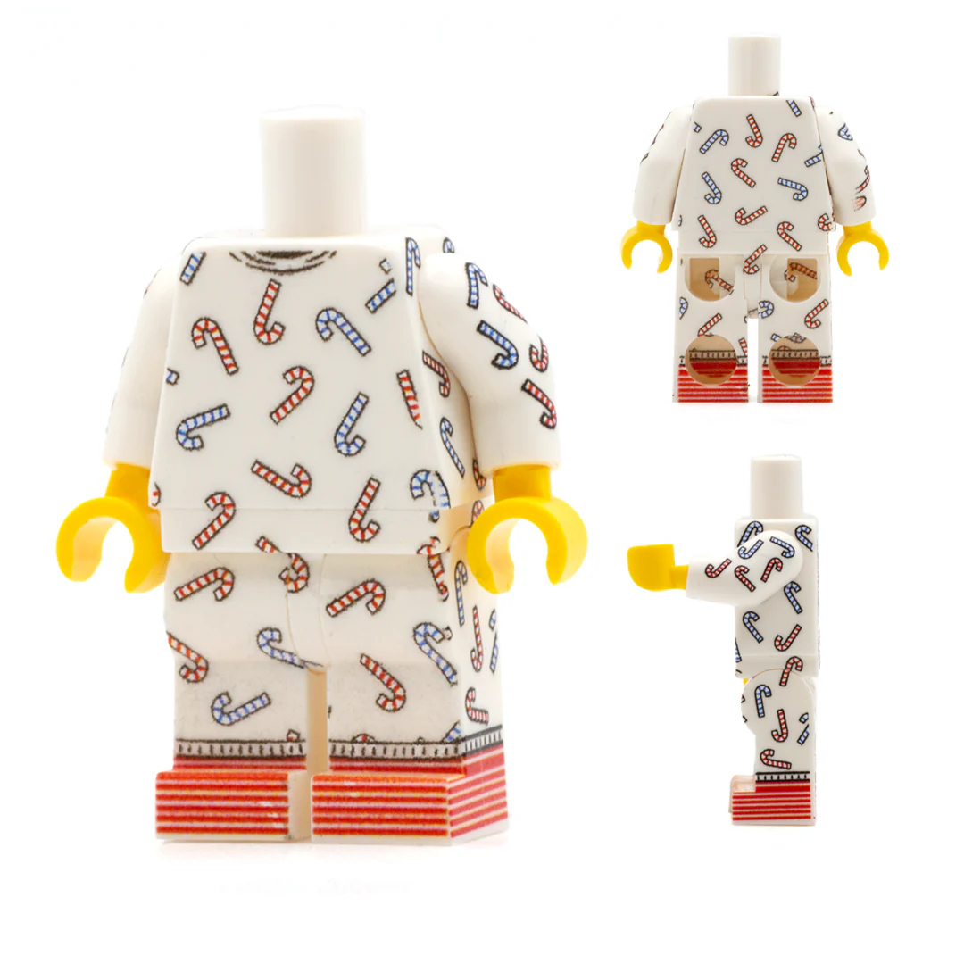 Candy Canes Pyjamas and Christmas Socks (No Head or Hair) - Custom Design Minifigure