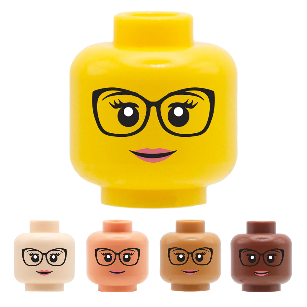Cat Eye Glasses Smile - Custom Printed Minifigure Head
