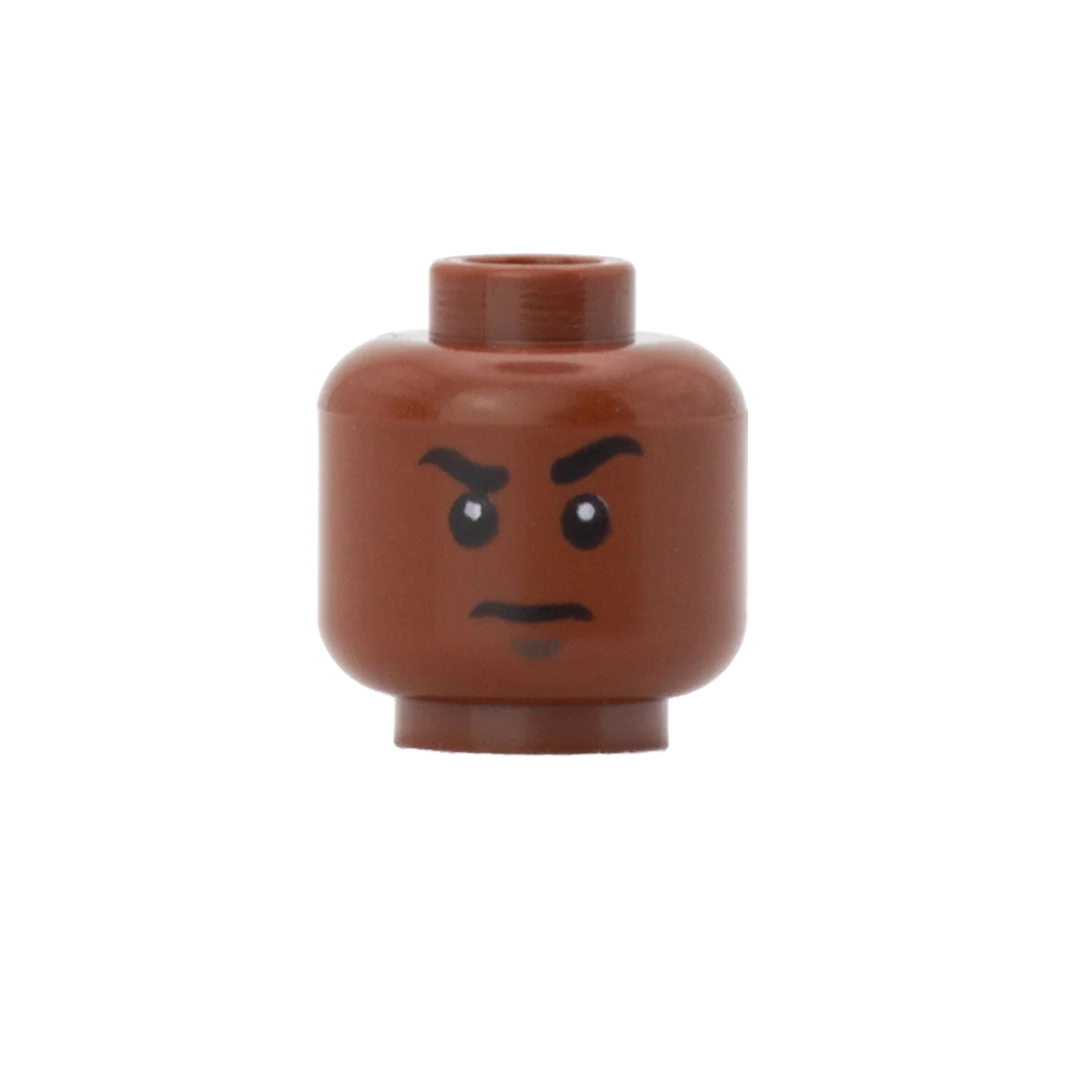 Grr Raised Brows/Scowl (Dark Skin Tone, Double Sided) - LEGO Minifigure Head