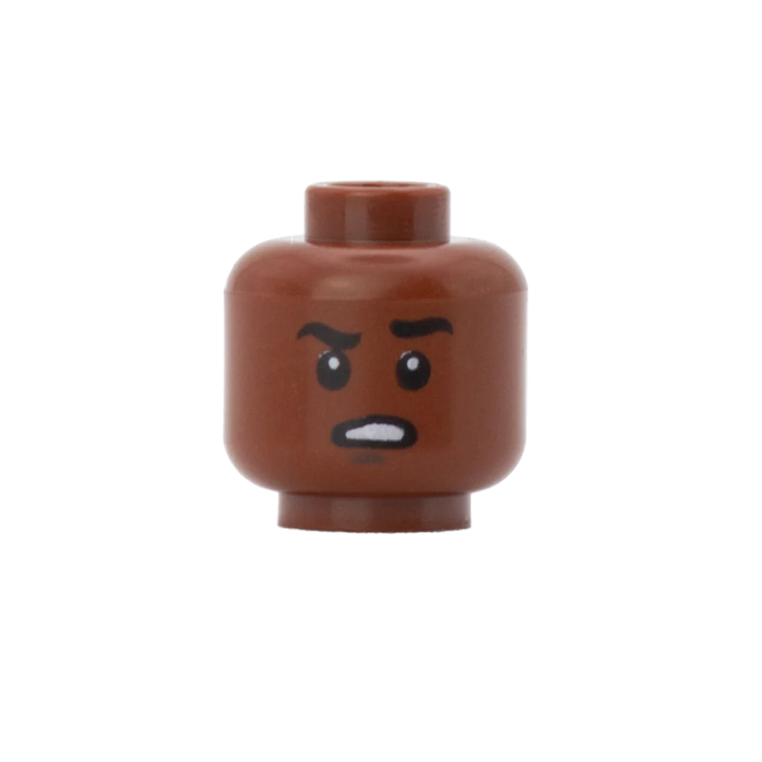 Grr Raised Brows/Scowl (Dark Skin Tone, Double Sided) - LEGO Minifigure Head - Image 2