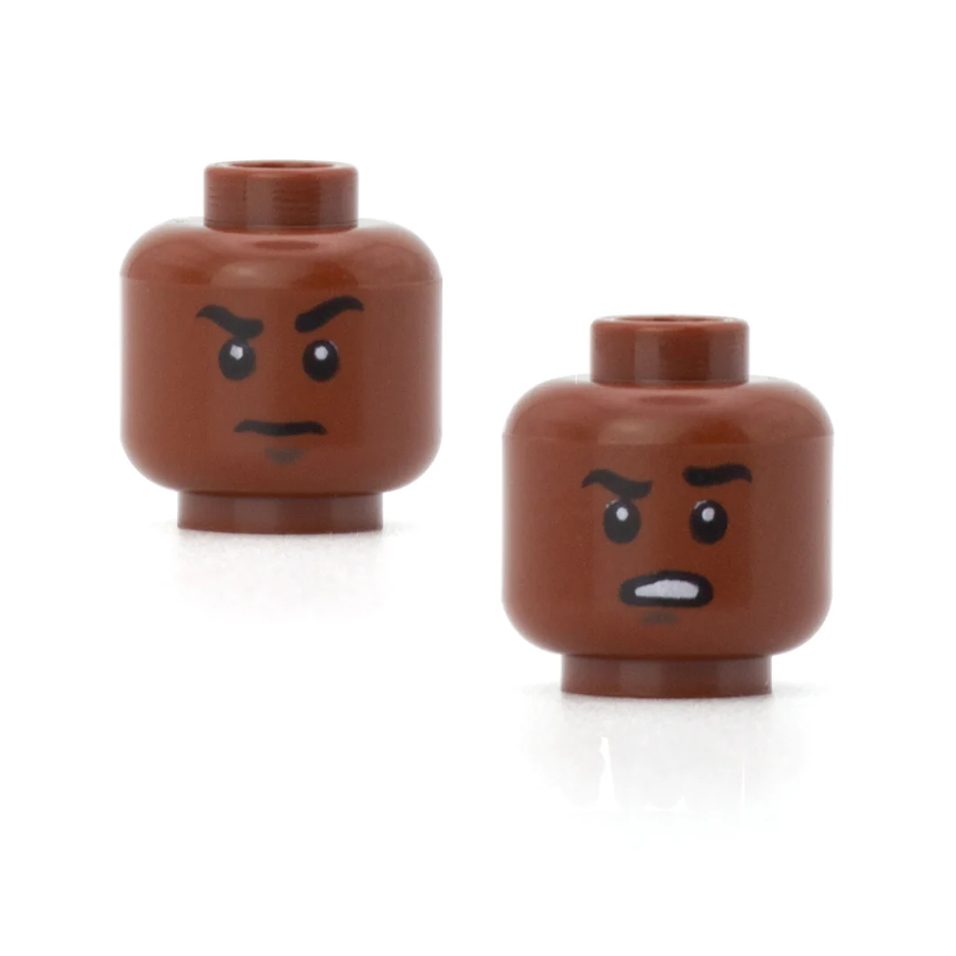 Grr Raised Brows/Scowl (Dark Skin Tone, Double Sided) - LEGO Minifigure Head - Image 3