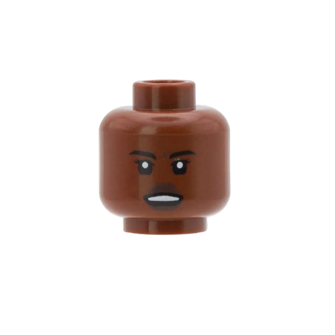 Closed Smile / Open Scowl with Flicked Eyelashes (Dark Skin Tone, Double Sided) - LEGO Minifigure Head - Image 2