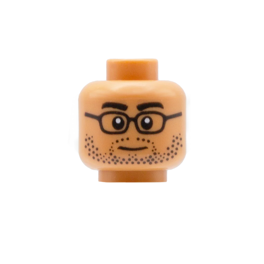 Square Glasses & Stubble Knowing Smile / Worried (Nougat) - LEGO Minifigure Head