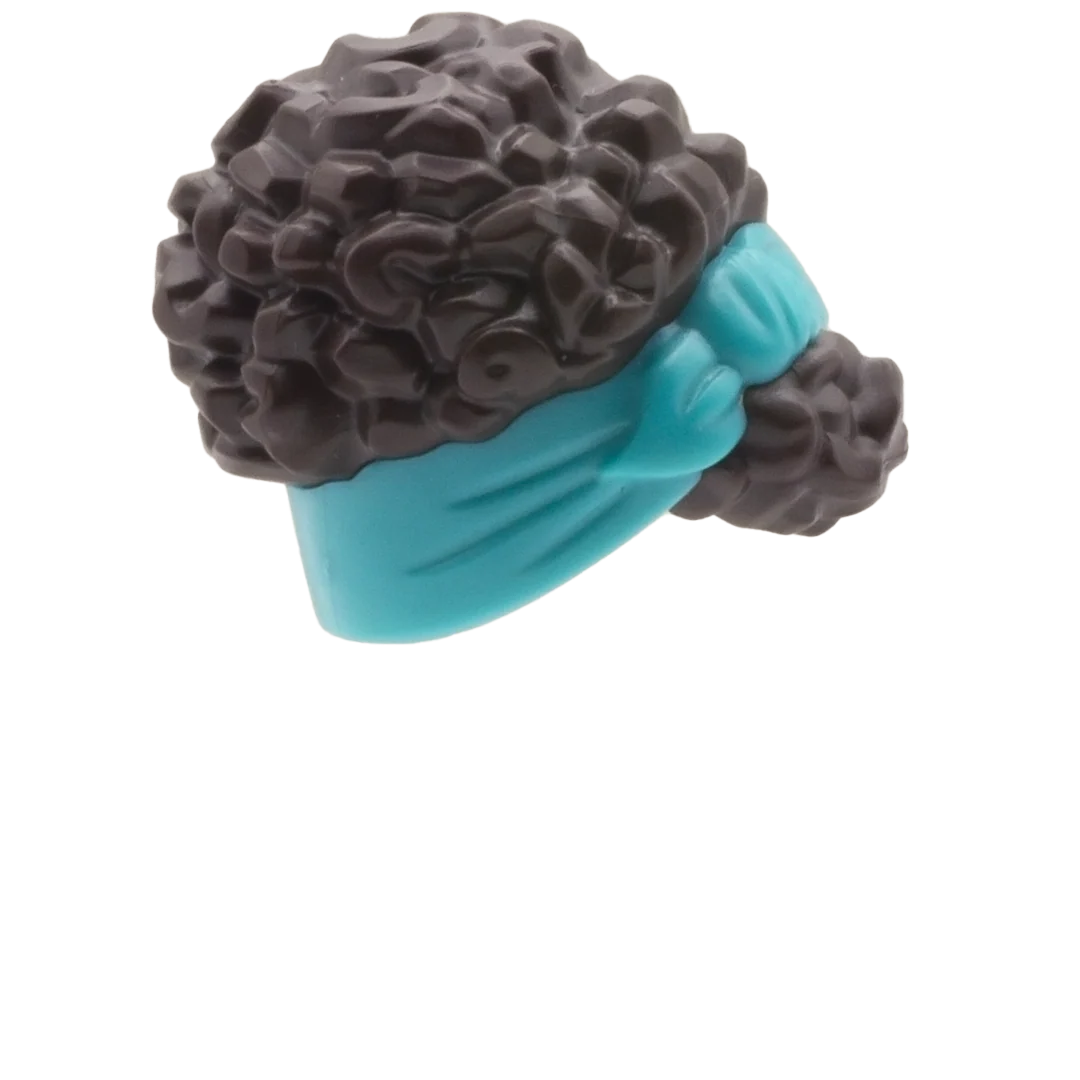 Dark Brown Curly Up Do with Teal Headband - LEGO Minifigure Hair - Image 3