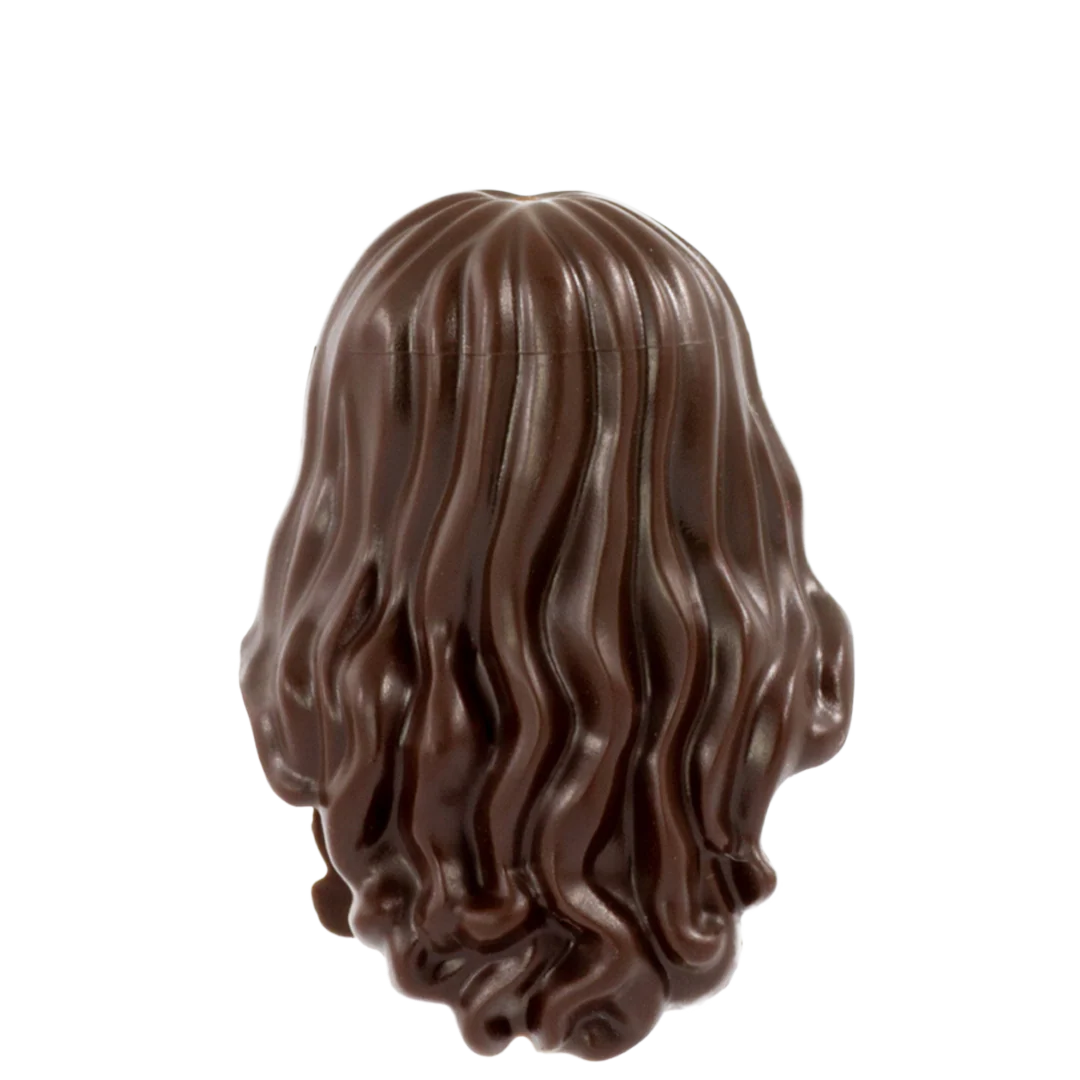 Dark Brown Long Curly Over the Shoulder (covers design on front & back) - LEGO Minifigure Hair - Image 2