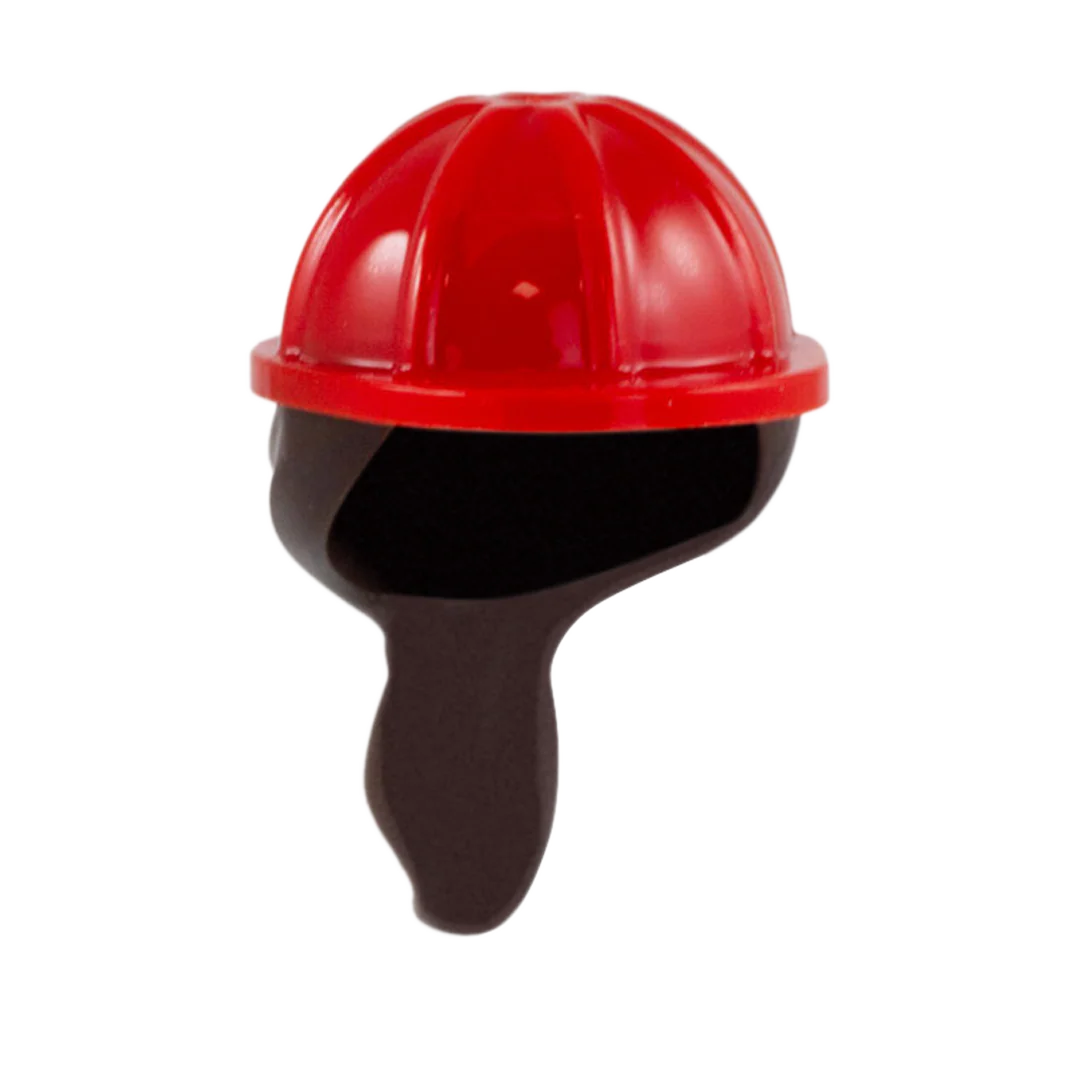 Dark Brown Ponytail with Red Hard Hat - LEGO Minifigure Hair and Hat