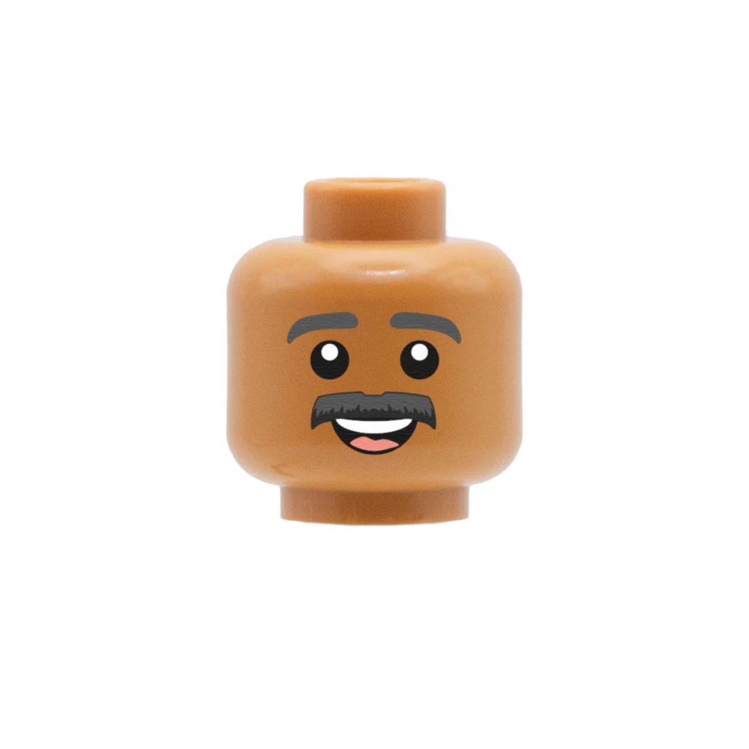 Dark Grey Moustache Open Smile - LEGO Minifigure Head - Image 5