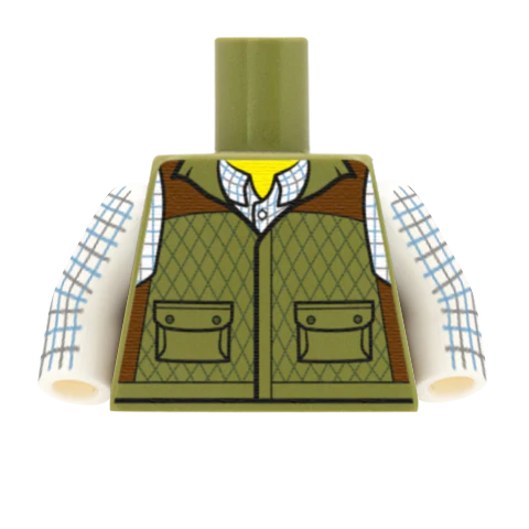 Khaki Farmer Gilet - Custom Design Minifigure Torso