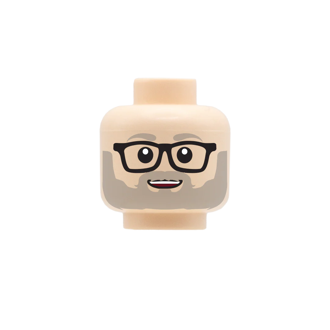 Greyish Blonde Beard Glasses Cute Smile - Custom Printed Minifigure Head