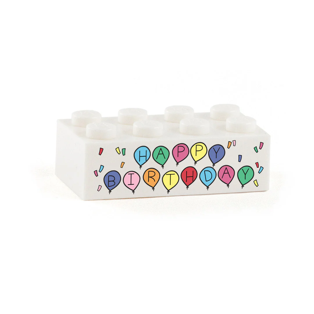 Happy Birthday Balloons Display Brick - Custom Printed 2 x 4 Brick