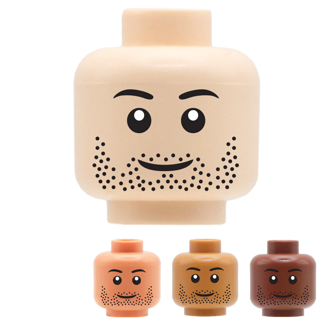 Black Stubble Smile - Custom Printed Minifigure Head