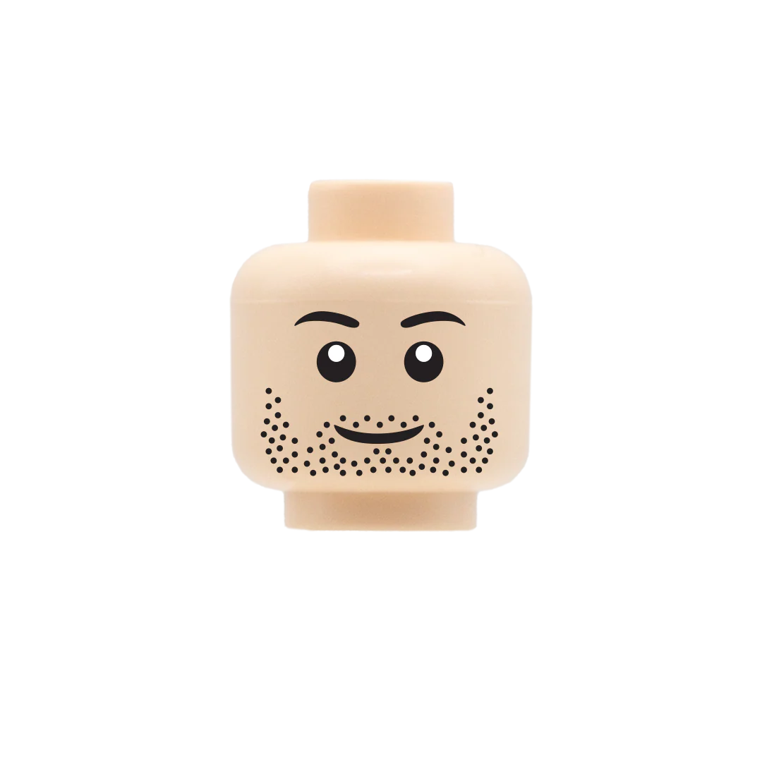Black Stubble Smile - Custom Printed Minifigure Head - Image 2