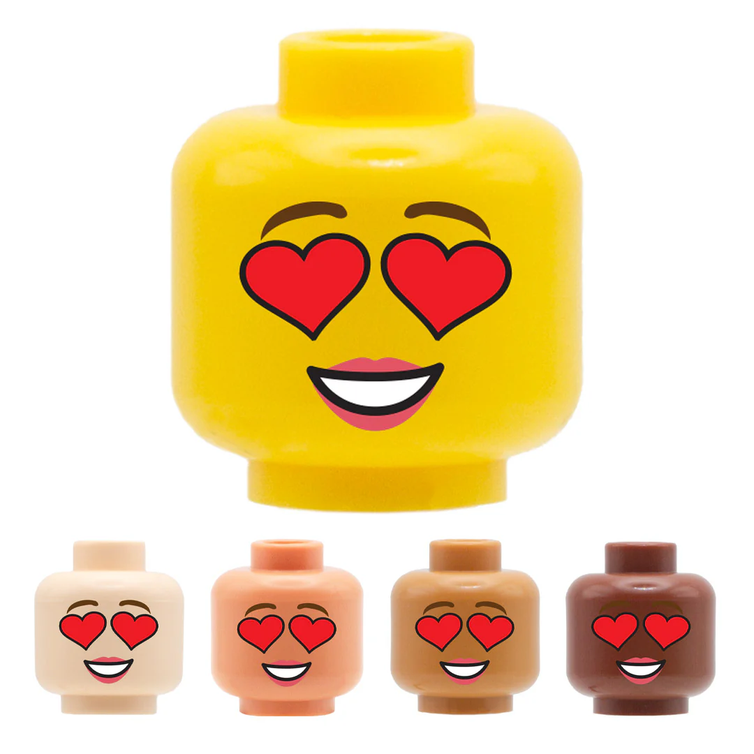 Heart Eyes, Pink Lips - Custom Printed Minifigure Head