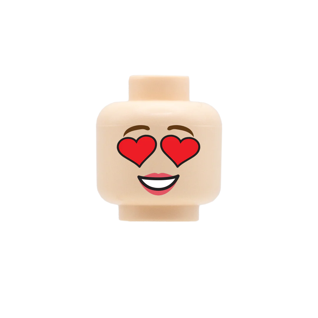 Heart Eyes, Pink Lips - Custom Printed Minifigure Head - Image 3