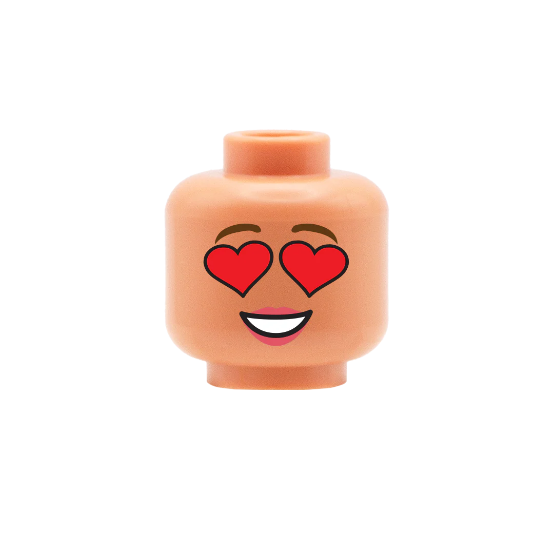 Heart Eyes, Pink Lips - Custom Printed Minifigure Head - Image 4