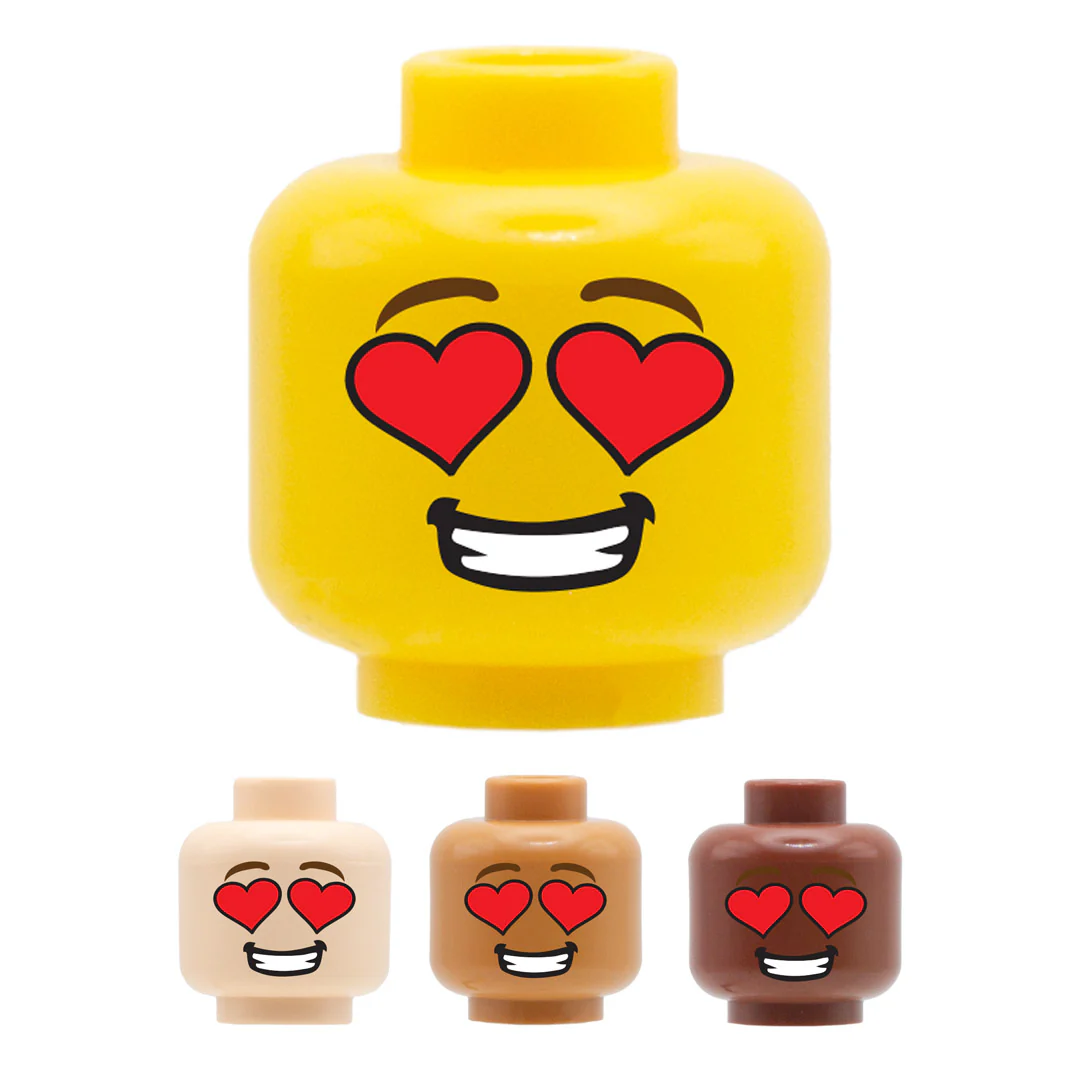 Heart Eyes, Big Grin - Custom Printed Minifigure Head