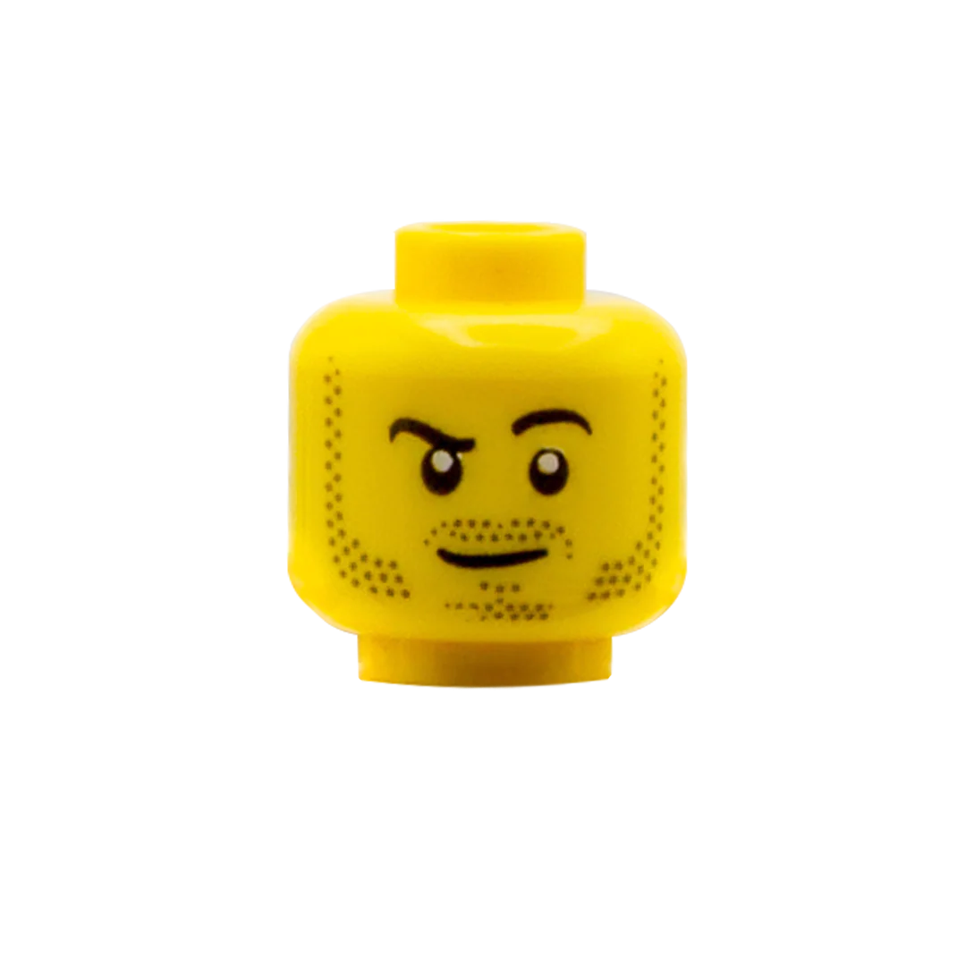 LEGO Raised eyebrow, dark stubble Head (Yellow Skin Tone) - LEGO Minifigure Head