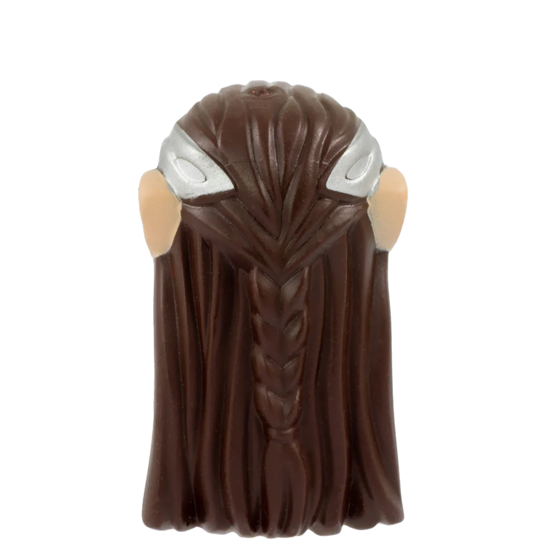 Long Dark Brown Hair with Silver Crown and Light Skin Elf Ears - LEGO Minifigure Hair - Image 2