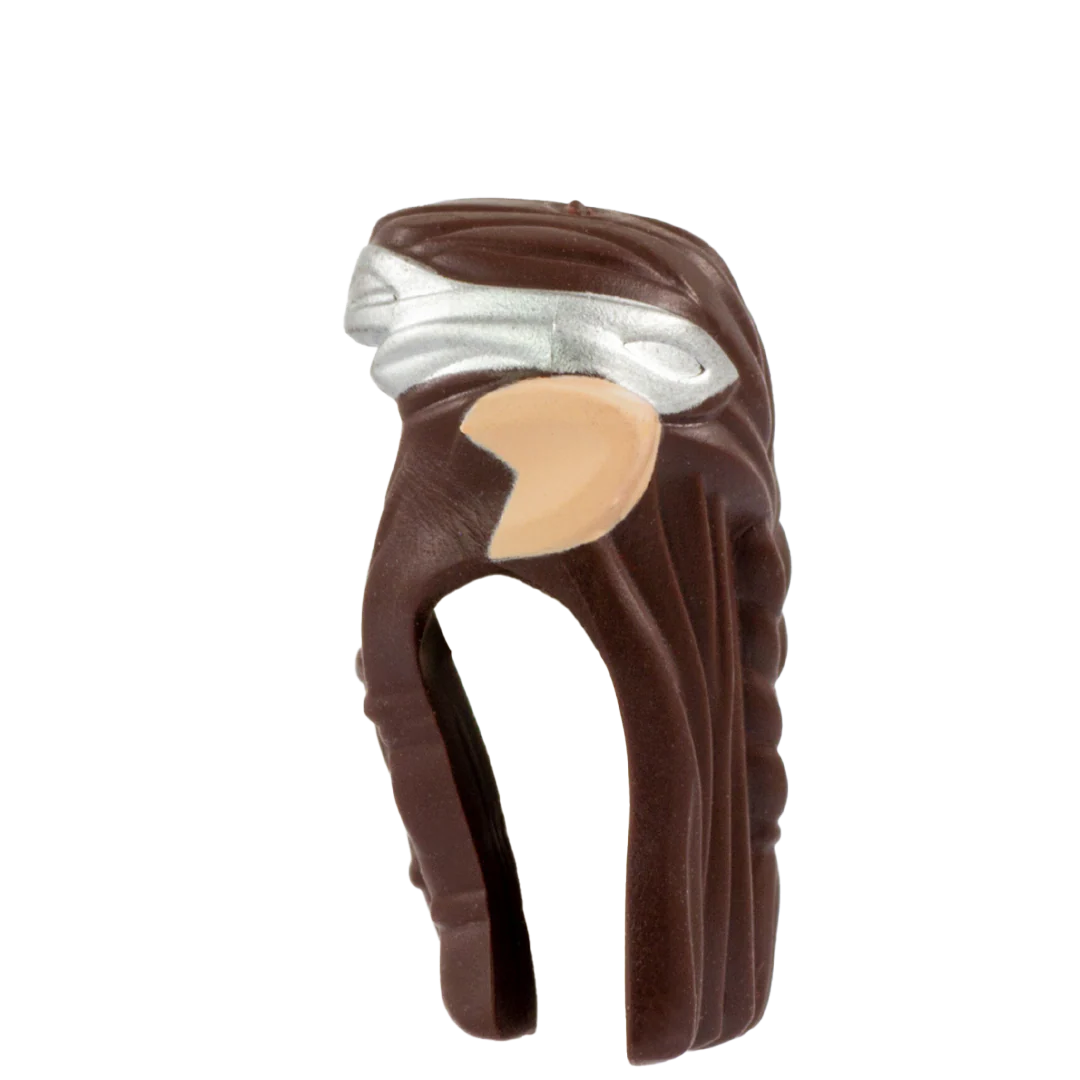 Long Dark Brown Hair with Silver Crown and Light Skin Elf Ears - LEGO Minifigure Hair - Image 3