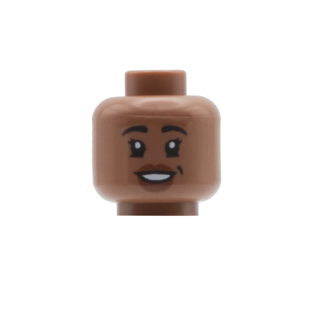 Lipstick Smile with Side Dimple and Eyelashes / Closed Smile (Medium Brown) - LEGO Minifigure Head