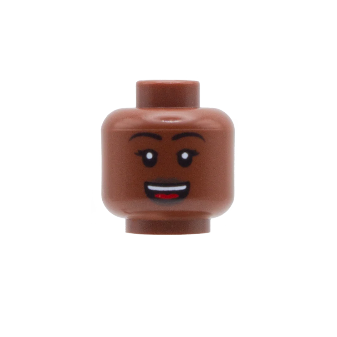 Open Mouth Smile with Eyelashes (Dark Skin Tone) - LEGO Minifigure Head
