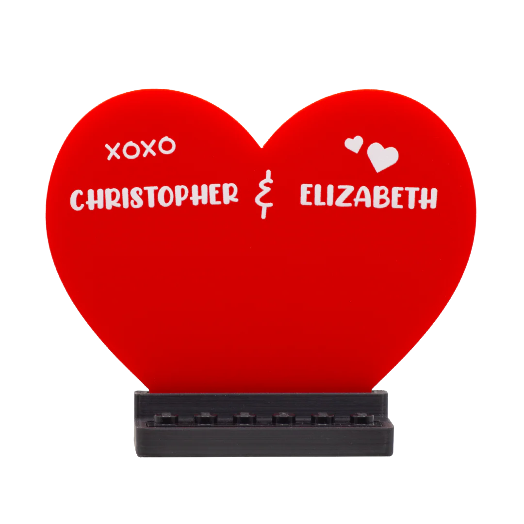 Personalised Heart Couples Display - Laser Cut Display with LEGO Stud Brick - Image 3