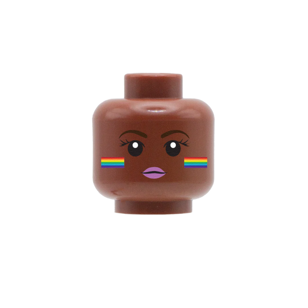 Rainbow Cheeks Smile, Pink Lipstick - Custom Printed Minifigure Head - Image 2