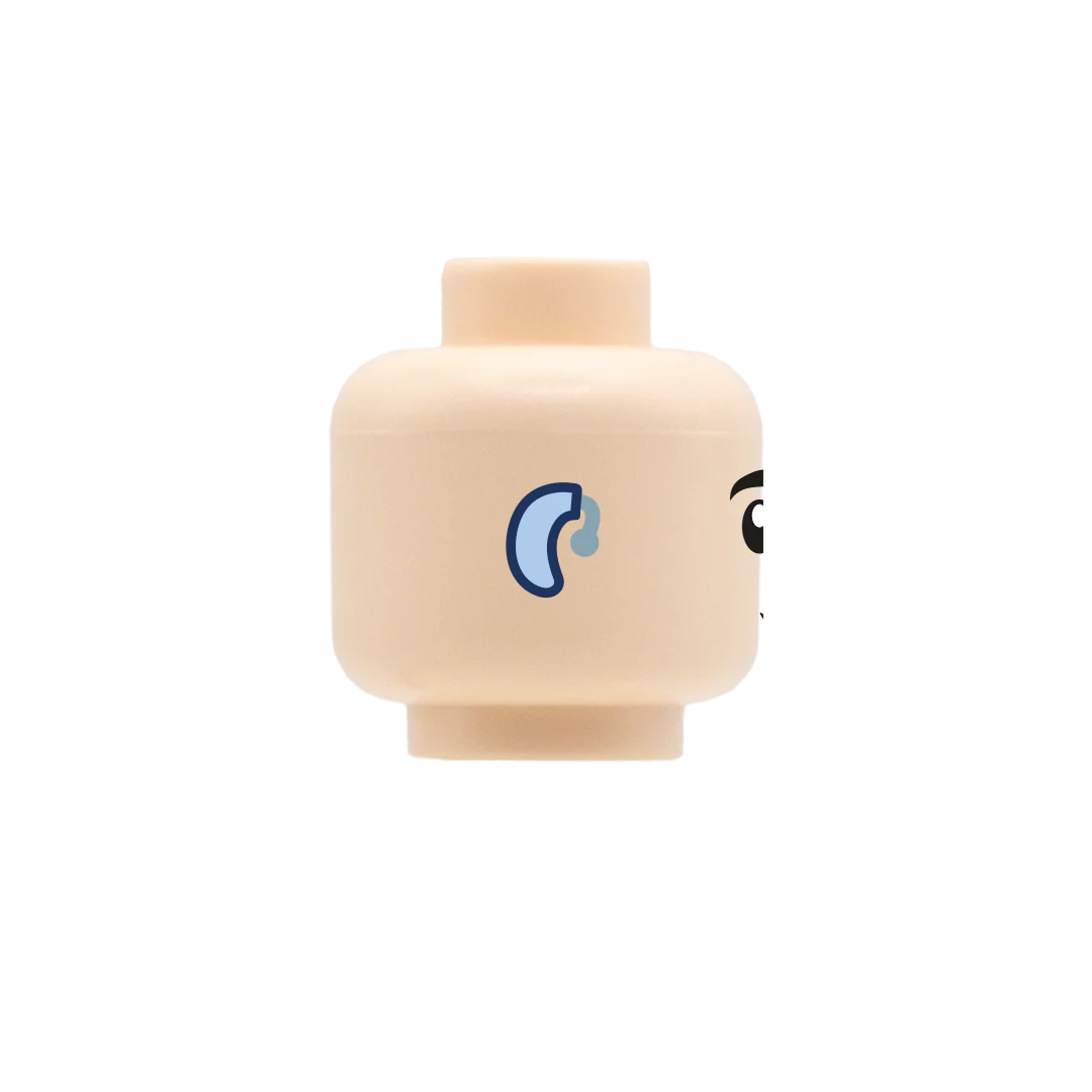 Regular Closed Smile with Hearing Aid - Custom Design Minifigure Head - Image 5