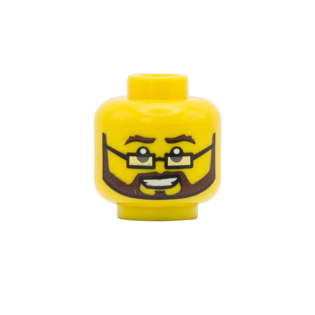 Dark Brown Beard, Square Glasses - LEGO Minifigure Head