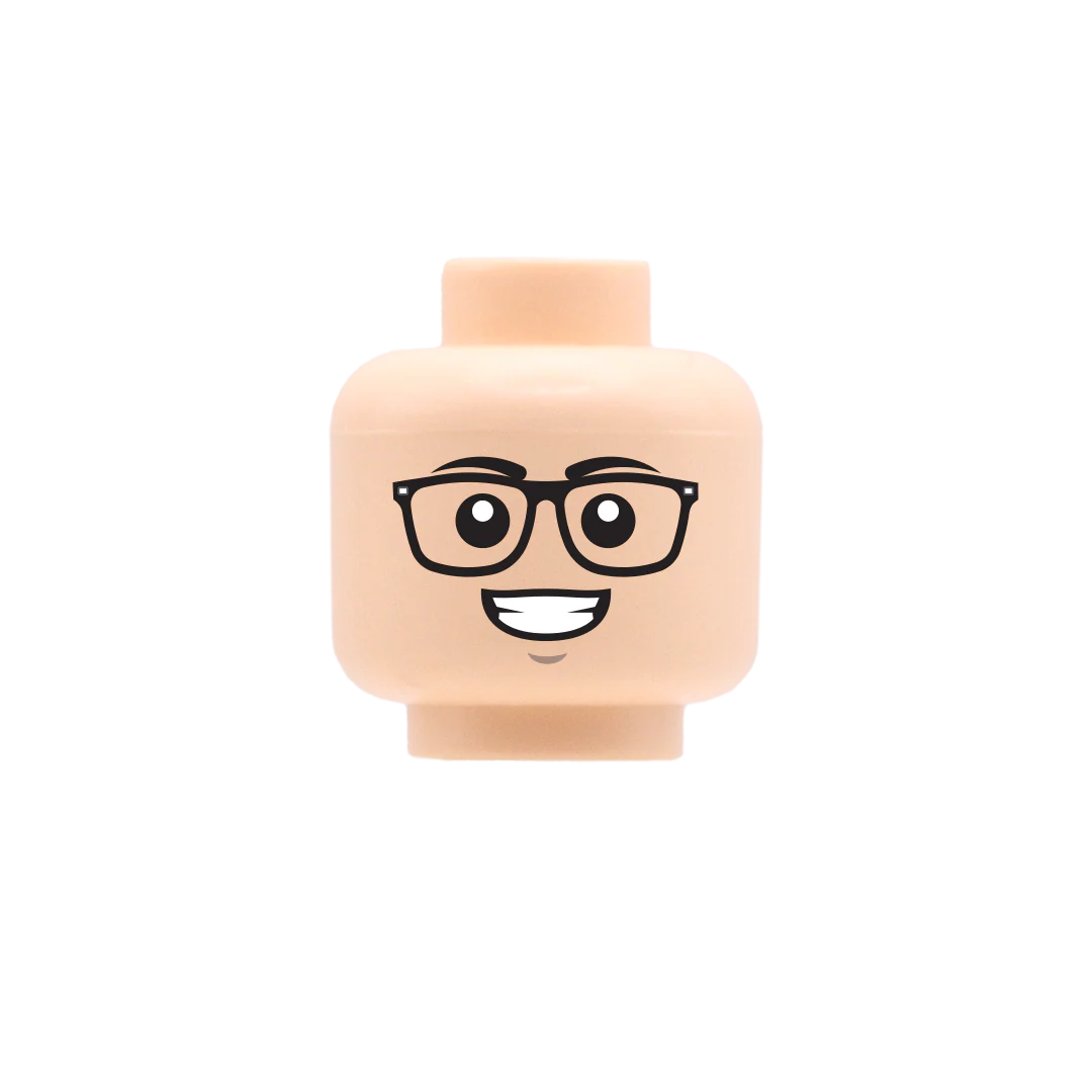 Square Glasses with Cheesy Grin - Custom Printed Minifigure Head - Image 2