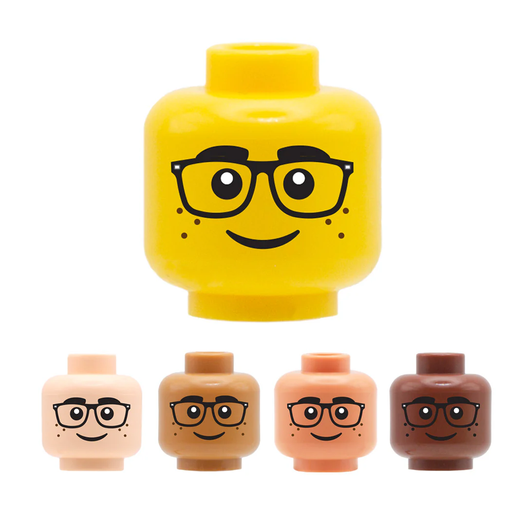 Square Glasses With Closed Smile Freckles - LEGO Minifigure Head