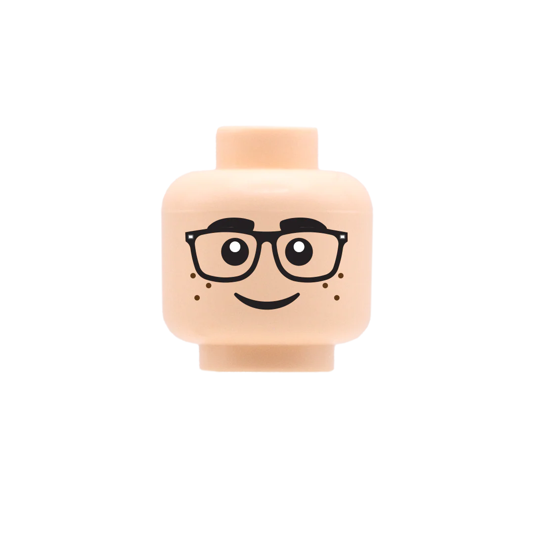 Square Glasses With Closed Smile Freckles - LEGO Minifigure Head - Image 3
