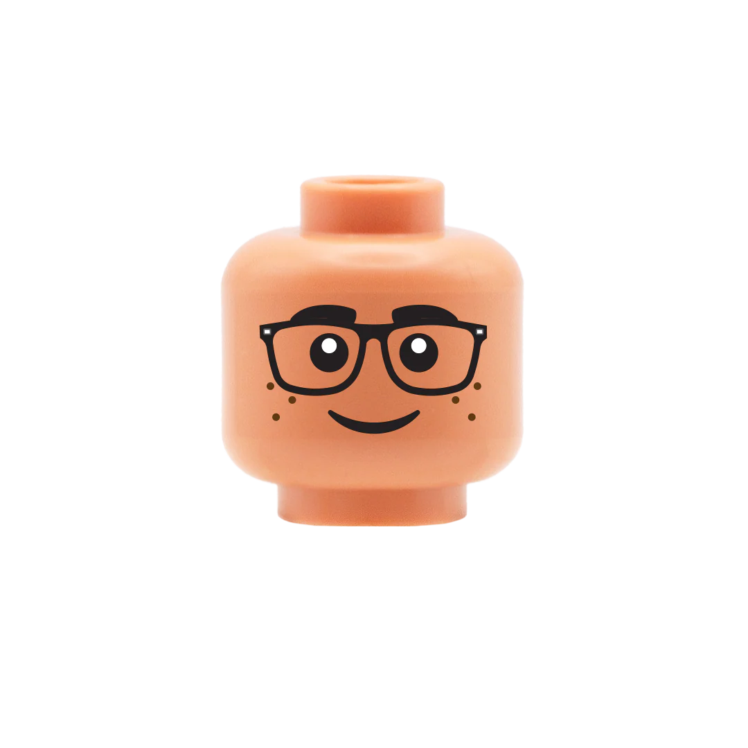 Square Glasses With Closed Smile Freckles - LEGO Minifigure Head - Image 4