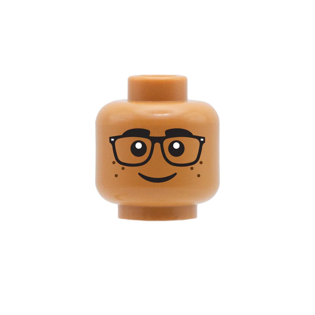 Square Glasses With Closed Smile Freckles - LEGO Minifigure Head - Image 5