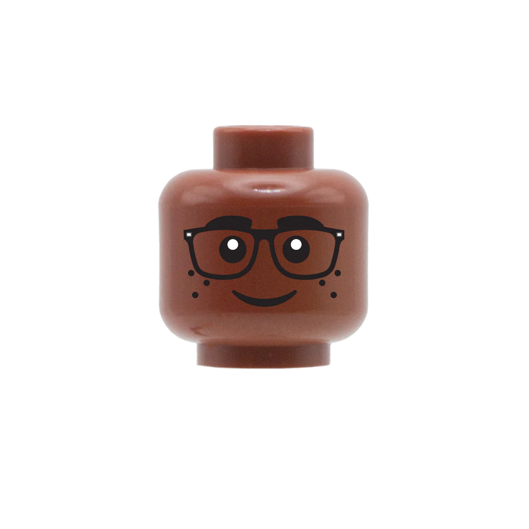 Square Glasses With Closed Smile Freckles - LEGO Minifigure Head - Image 6