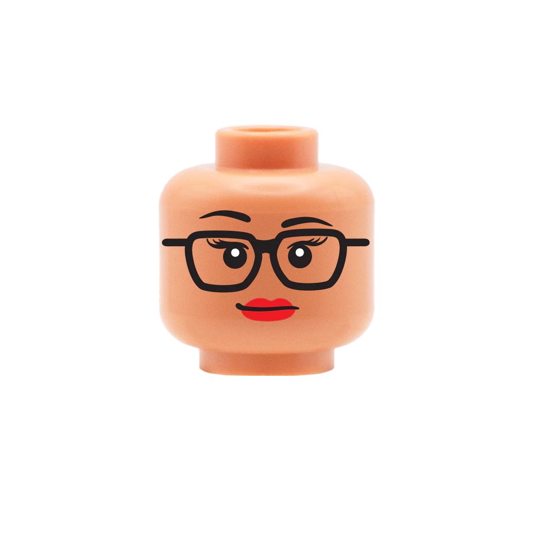 Square Glasses, Red Lipstick - Custom Printed Minifigure Head - Image 4