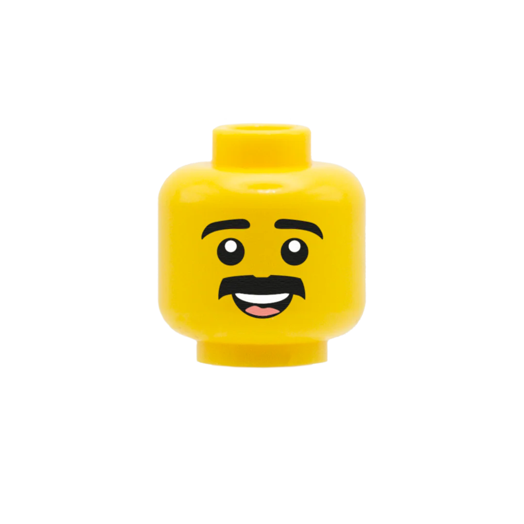 Black Moustache Open Smile - LEGO Minifigure Head - Image 2