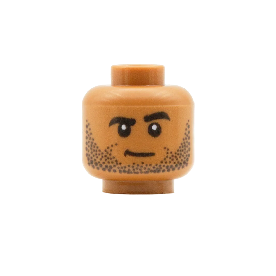Stubble with Smirk / Unsure (Medium Flesh) - LEGO Minifigure Head