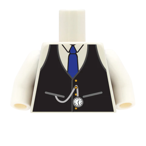 Waistcoat, Pocket Watch, Shirt and Tie - Custom Design Minifigure Torso